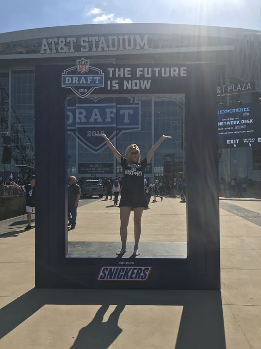 Vice President of Digital Sports Partners standing beneath Dallas Cowboys AT&T Stadium 